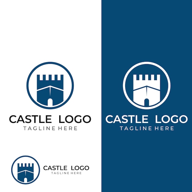 Vector logotipo de castillo silueta logotipo de castillo con plantilla de ilustración de vector de diseño de combinación de escudo