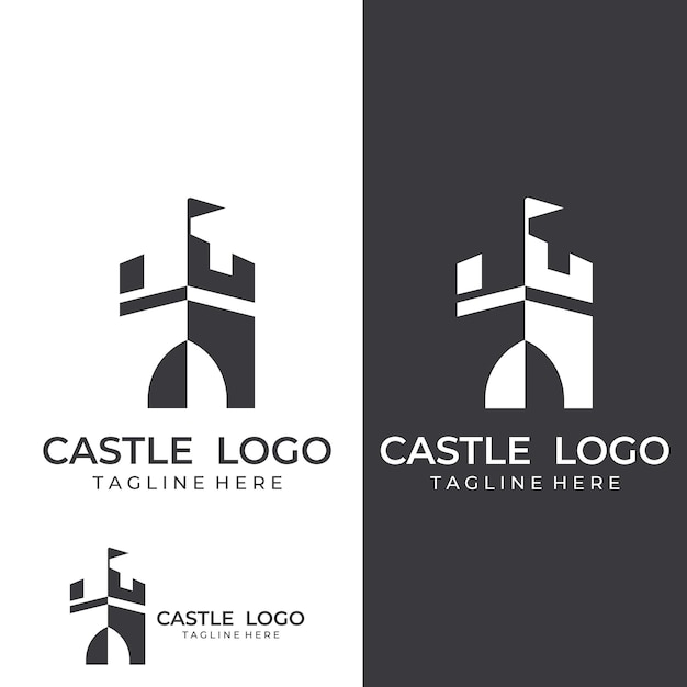 Logotipo de castillo silueta logotipo de castillo con plantilla de ilustración de vector de diseño de combinación de escudo