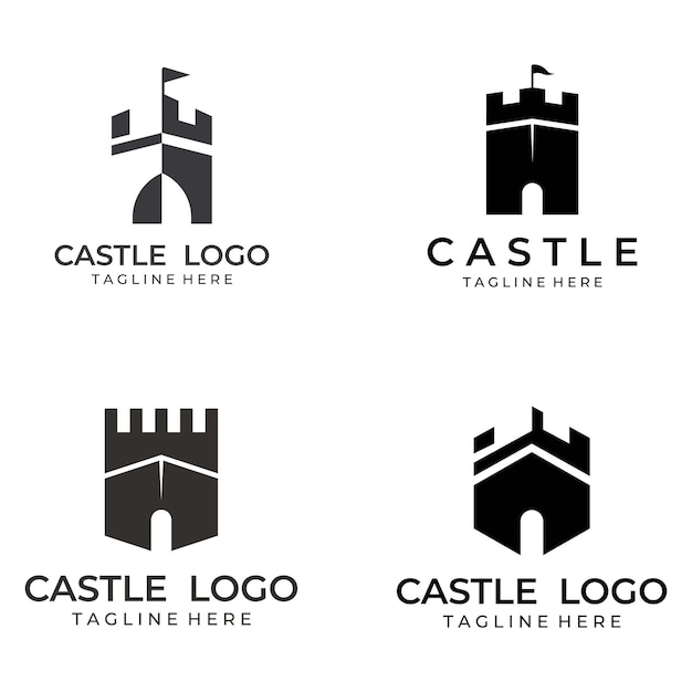 Logotipo de castillo silueta logotipo de castillo con plantilla de ilustración de vector de diseño de combinación de escudo