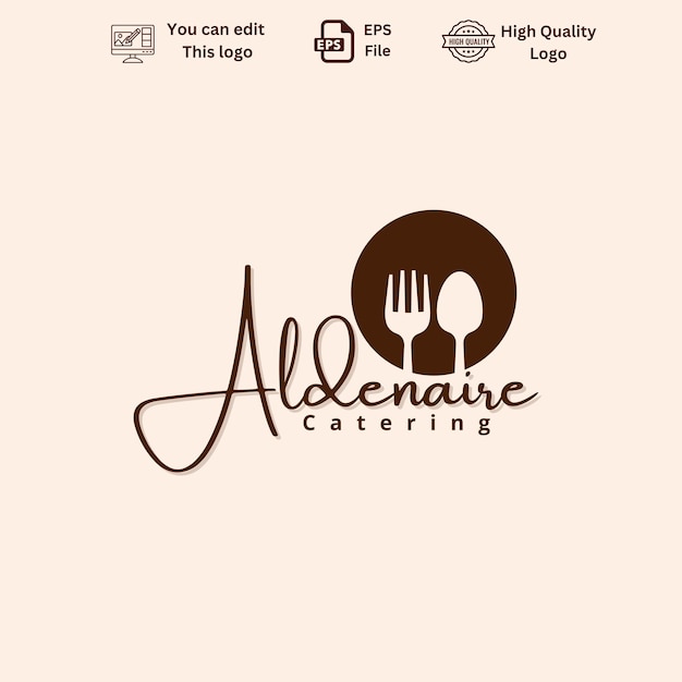 Logotipo de catering con tenedor y cuchara