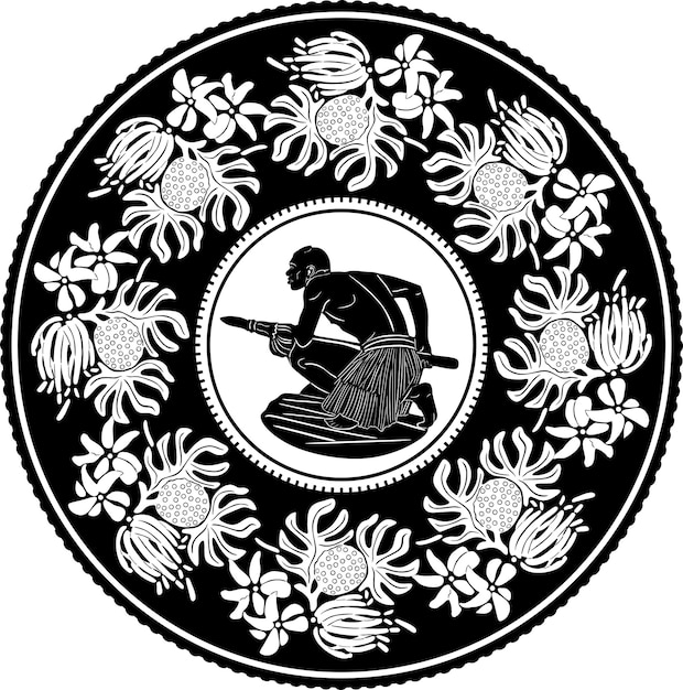 logotipo de caza indio y marco floral diseño negro hecho a mano
