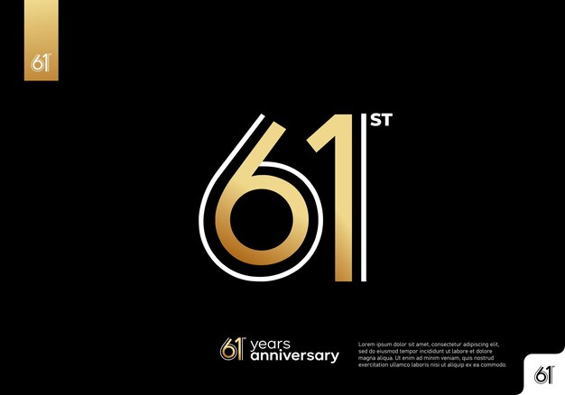 Logotipo de celebración del 61 aniversario dorado sobre fondo negro