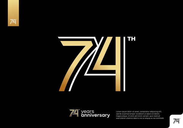 Logotipo de celebración del 74 aniversario dorado sobre fondo negro