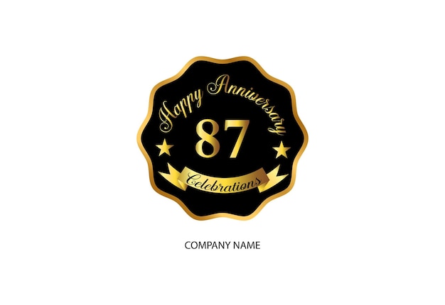 Vector logotipo de celebración del 87 aniversario con escritura a mano color dorado diseño elegante