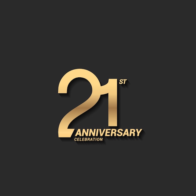 Logotipo de celebración del aniversario de 21 años con elegante número moderno color oro para la celebración