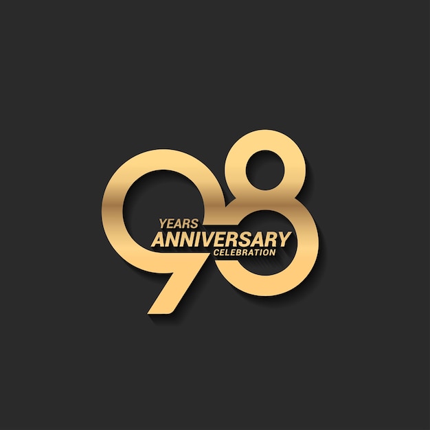 Logotipo de celebración del aniversario de 98 años con elegante número moderno de color oro para la celebración
