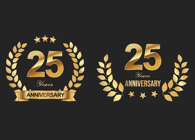 Logotipo de celebración del aniversario de oro con ilustración vectorial de corona de laurel dorada