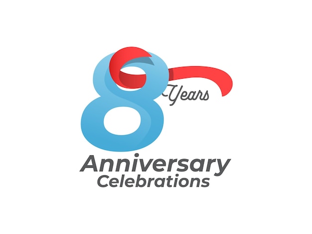 El logotipo de las celebraciones del aniversario de 8 años con cintas de color dorado es elegante y lujoso