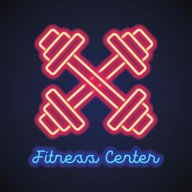 Vector logotipo del centro de gimnasio de fitness con ilustración de vector de efecto de luz de neón