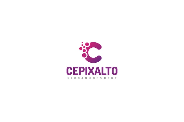 Logotipo de CEPIXALTO - Letra C púrpura con diseño de píxeles