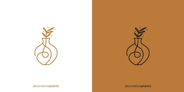 Logotipo de cerámica simple hecha a mano Plantas decorativas estéticas con contorno lineal Diseño de logotipo Símbolo de icono