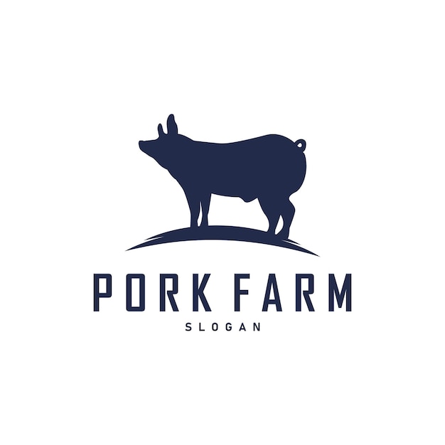 El logotipo del cerdo a la parrilla, la carne de cerdo, el simple sello rústico, el emblema vectorial, el ganado, la barbacoa, el BBQ, el diseño vintage.