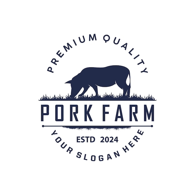Logotipo de cerdo a la parrilla cerdo simple sello rústico vector emblema ganado barbacoa barbacoa diseño vintage
