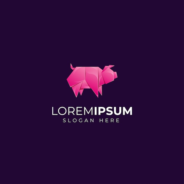 Logotipo de cerdo rosa en estilo origami