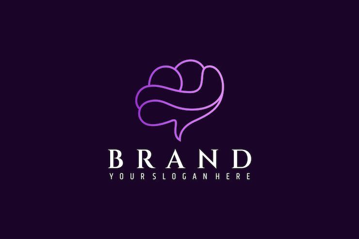 Logotipo de cerebro con concepto minimalista en estilo de diseño plano de color degradado púrpura