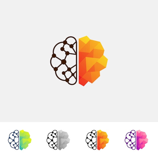 Vector logotipo del cerebro con diseño de tecnología de líneas logotipos coloridos en 3d