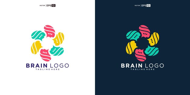 logotipo cerebro inspiración creativa diseño intelecto signo mental burbujas de habla comunicación de tormenta de ideas