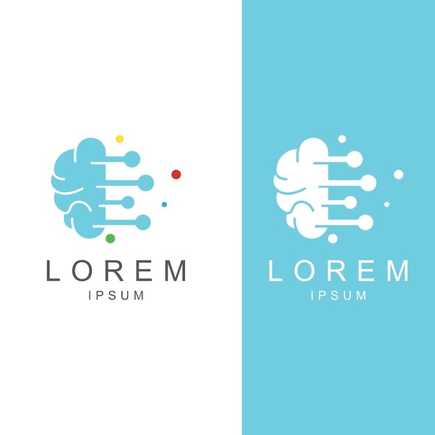 Logotipo del cerebro Logotipo del cerebro con combinación de tecnología y células nerviosas de la parte del cerebro con plantilla de ilustración vectorial de concepto de diseño