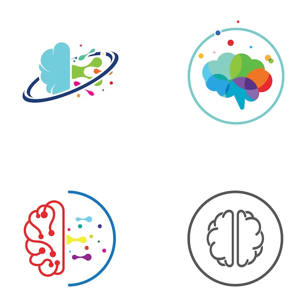 Logotipo del cerebro Logotipo del cerebro con combinación de tecnología y células nerviosas de la parte del cerebro con plantilla de ilustración vectorial de concepto de diseño