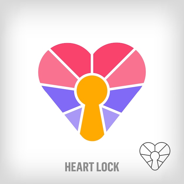 Vector logotipo de cerradura geométrica del corazón creativo transiciones de colores únicas logotipo de protección de salud y seguridad