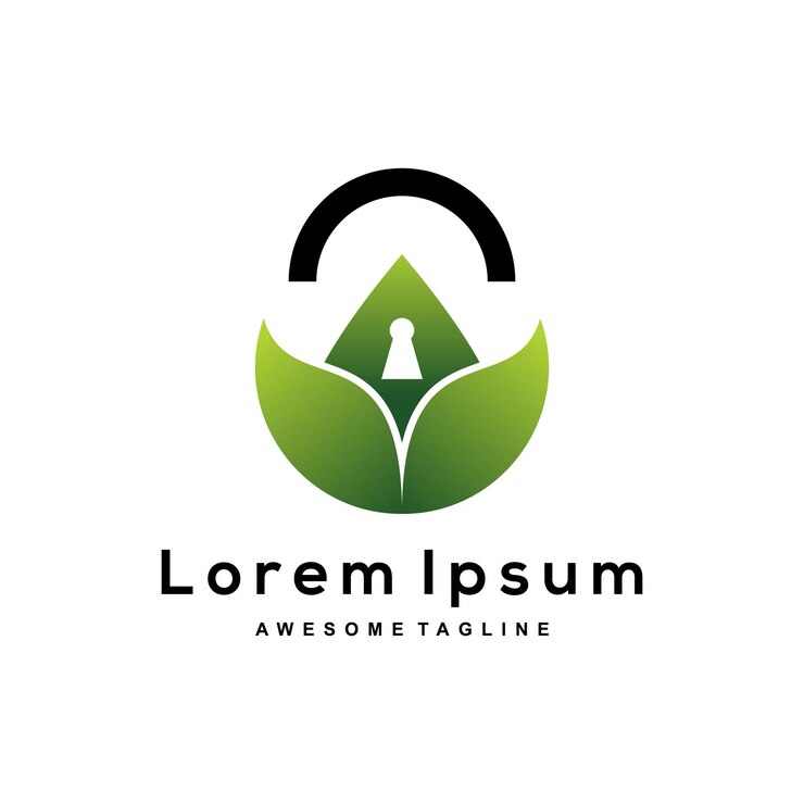 un logotipo para una cerradura con una hoja verde