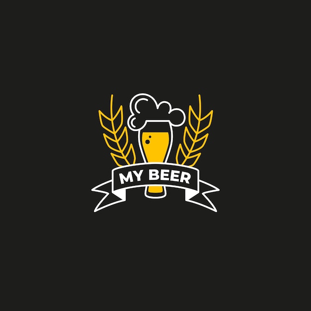 Logotipo de cerveza para un bar de la tienda de cerveza un vaso de cerveza y malta sobre un fondo negro con la palabra mi cerveza