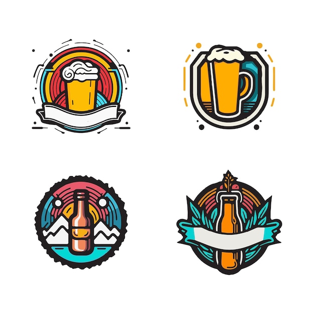 Vector logotipo de cerveza vintage dibujado a mano en estilo de arte de línea plana