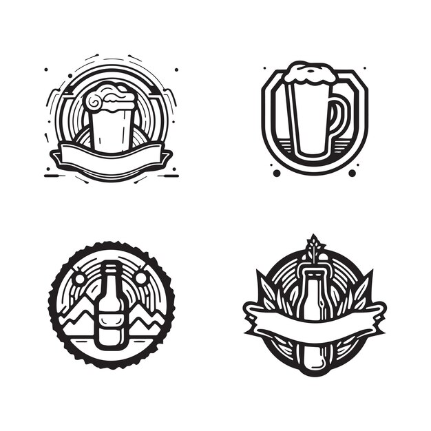 Vector logotipo de cerveza vintage dibujado a mano en estilo de arte de línea plana