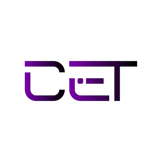 El logotipo de CET, la letra inicial, el monograma, el diseño, la identidad de la marca, el gradiente púrpura, lo moderno, lo minimalista y lo creativo.