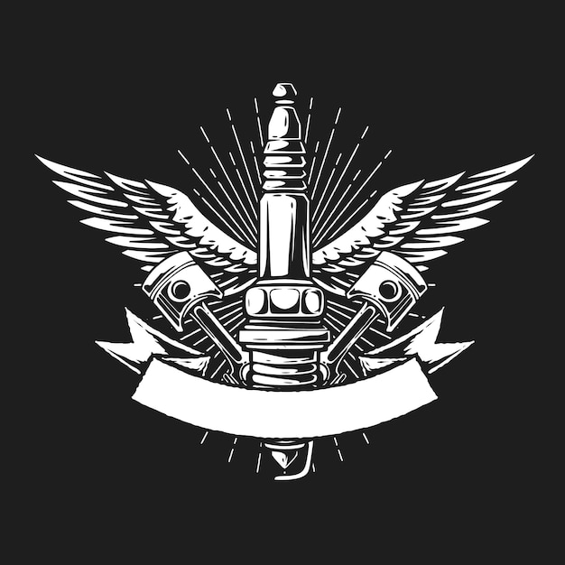 Logotipo de chispa de motocicleta con banner