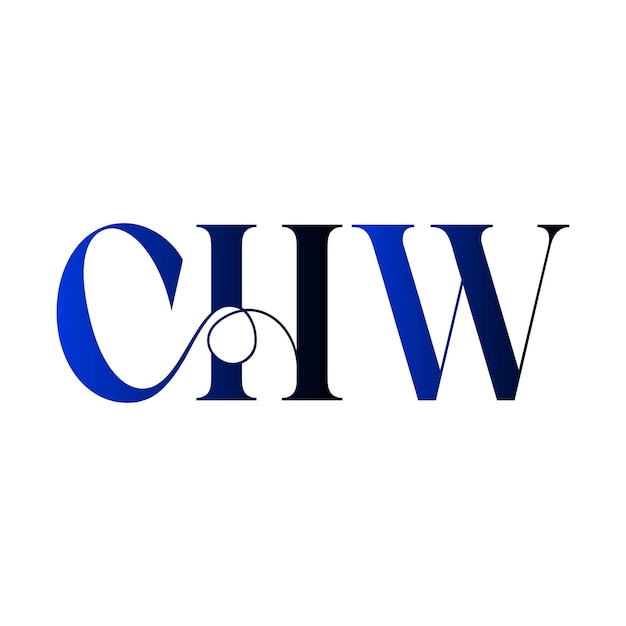 El logotipo CHW monograma iniciales diseño de gradiente azul tipografía letras marca