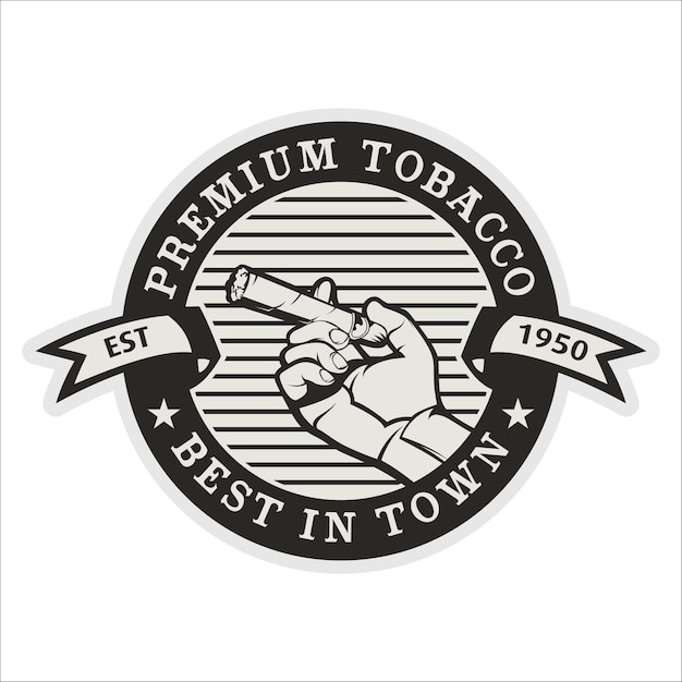 Logotipo de cigarrillo de mano con estilo vintage en blanco y negro