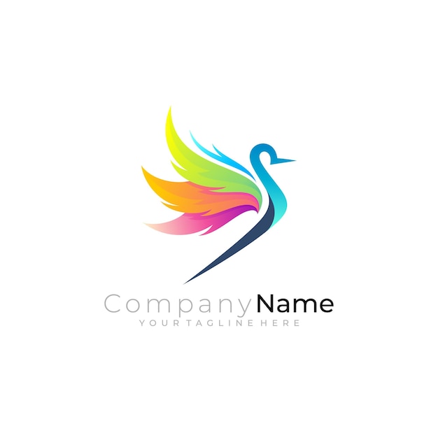 Logotipo de cigüeña con plantilla de diseño colorido iconos de lujo
