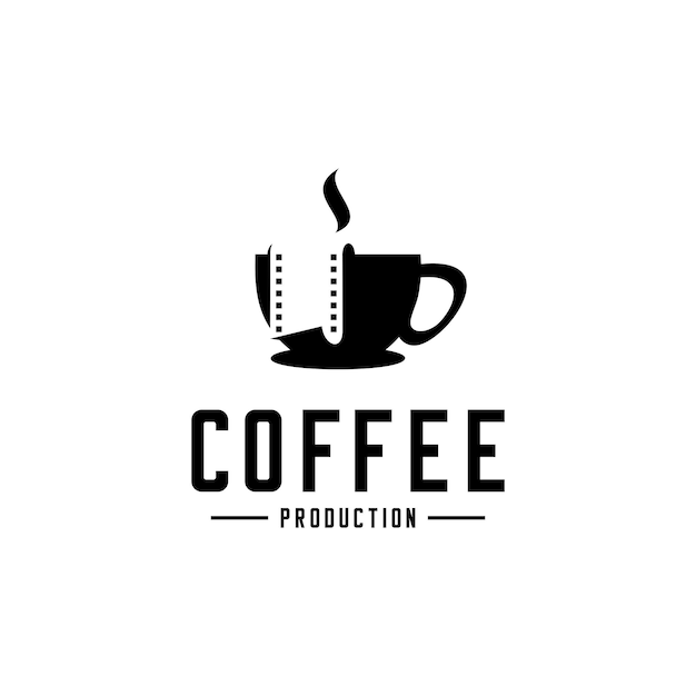 Vector el logotipo del cine de café vectorial, la taza de café vectorial y el carrete de película.