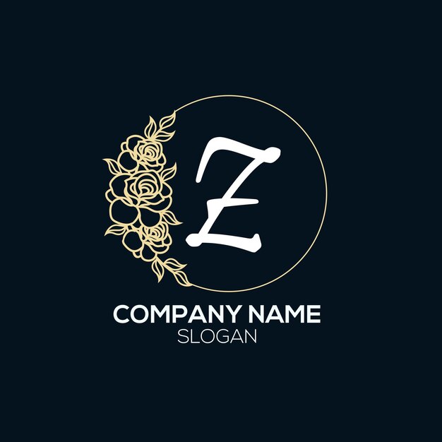 Logotipo de Circle Nature Rose Luxury Letter Z. Adorno floral de diseño vectorial de elegancia en el marco del círculo.