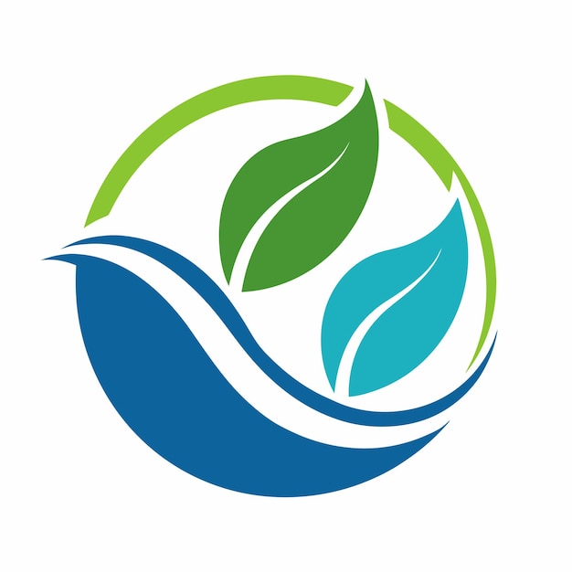 Logotipo circular con hojas y olas Diseño de equilibrio de tierra y agua