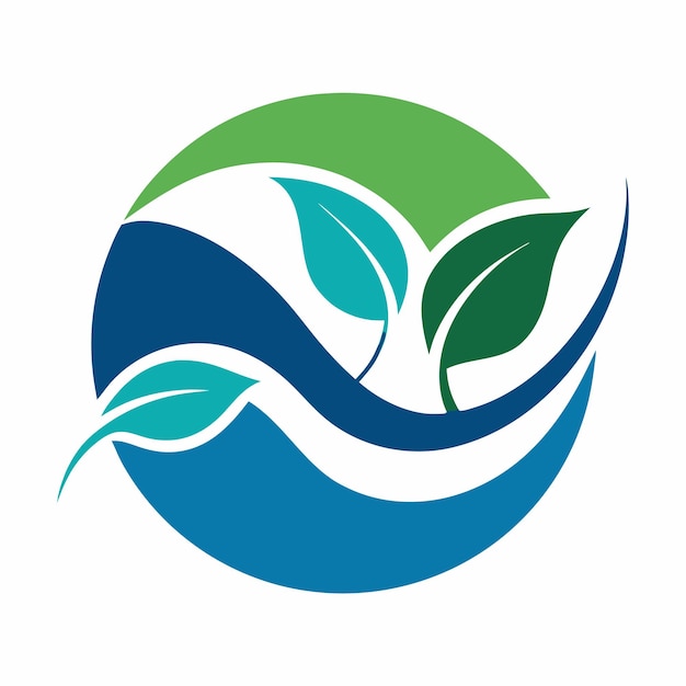 Logotipo circular con hojas y olas Diseño de equilibrio de tierra y agua