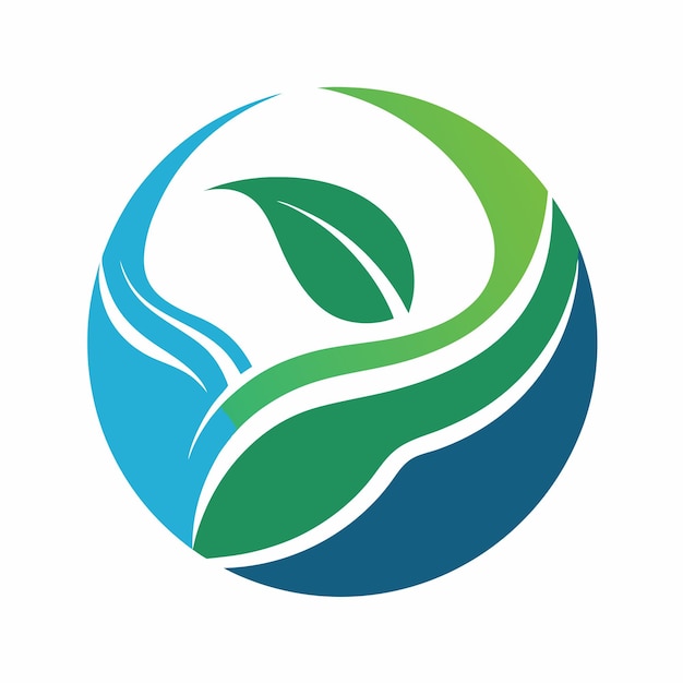 Logotipo circular con hojas y olas Diseño de equilibrio de tierra y agua