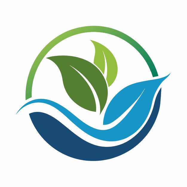 Logotipo circular con hojas y olas Diseño de equilibrio de tierra y agua