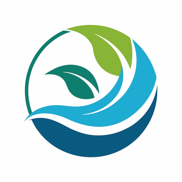 Logotipo circular con hojas y olas Diseño de equilibrio de tierra y agua