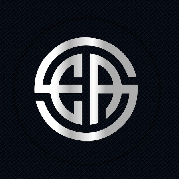 Logotipo circular metálico plateado con iniciales
