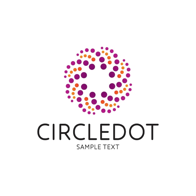 Logotipo de círculo abstracto y rueda de puntos Logotipo geométrico redondo Esfera de puntos etiqueta colorida
