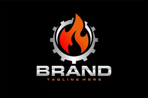 Logotipo del círculo de engranajes de incendio