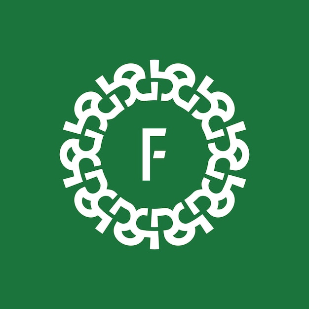 El logotipo del círculo natural y orgánico con las iniciales de la letra F.