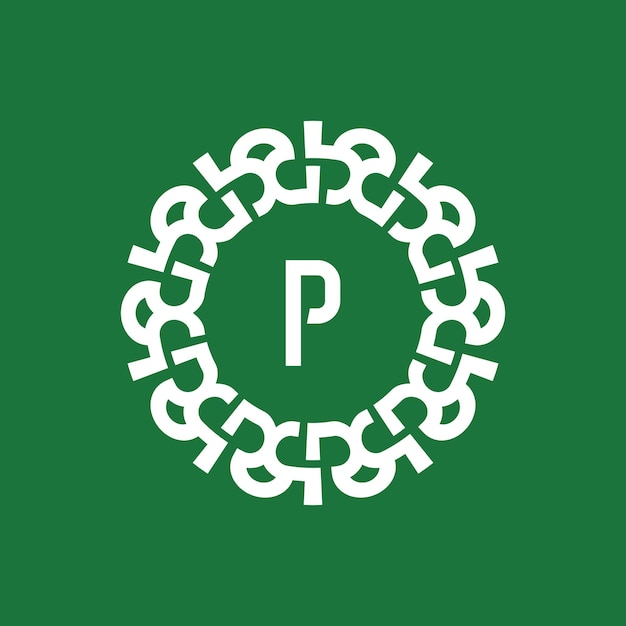 El logotipo del círculo natural y orgánico con las iniciales de la letra P.