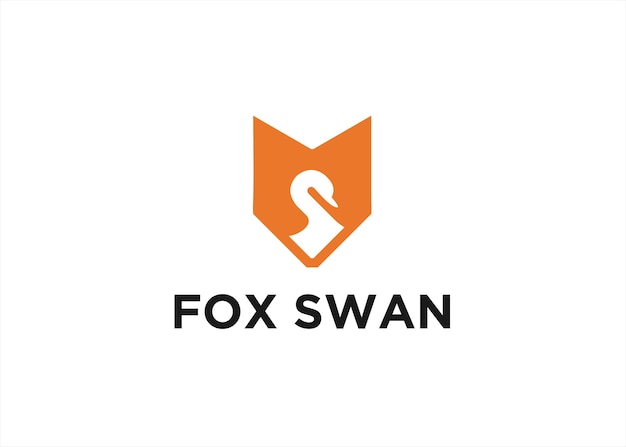 logotipo de cisne con ilustración de silueta vectorial de icono de zorro