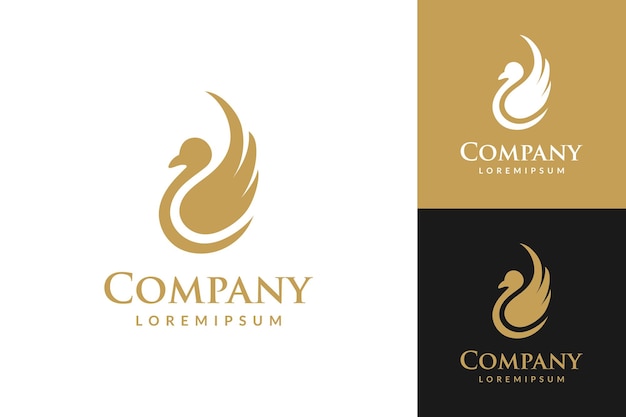 Logotipo de cisne en silueta con texto de la empresa escrito debajo
