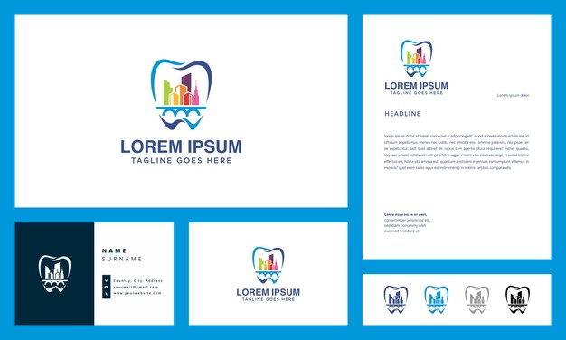 logotipo de la ciudad dental con tarjeta de visita y membrete