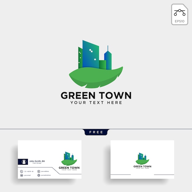 Logotipo de la ciudad verde y plantilla de tarjeta de visita