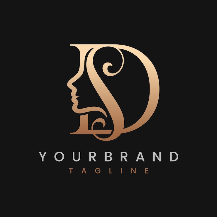 Vector logotipo clásico de la cara de las mujeres de la belleza de la letra d